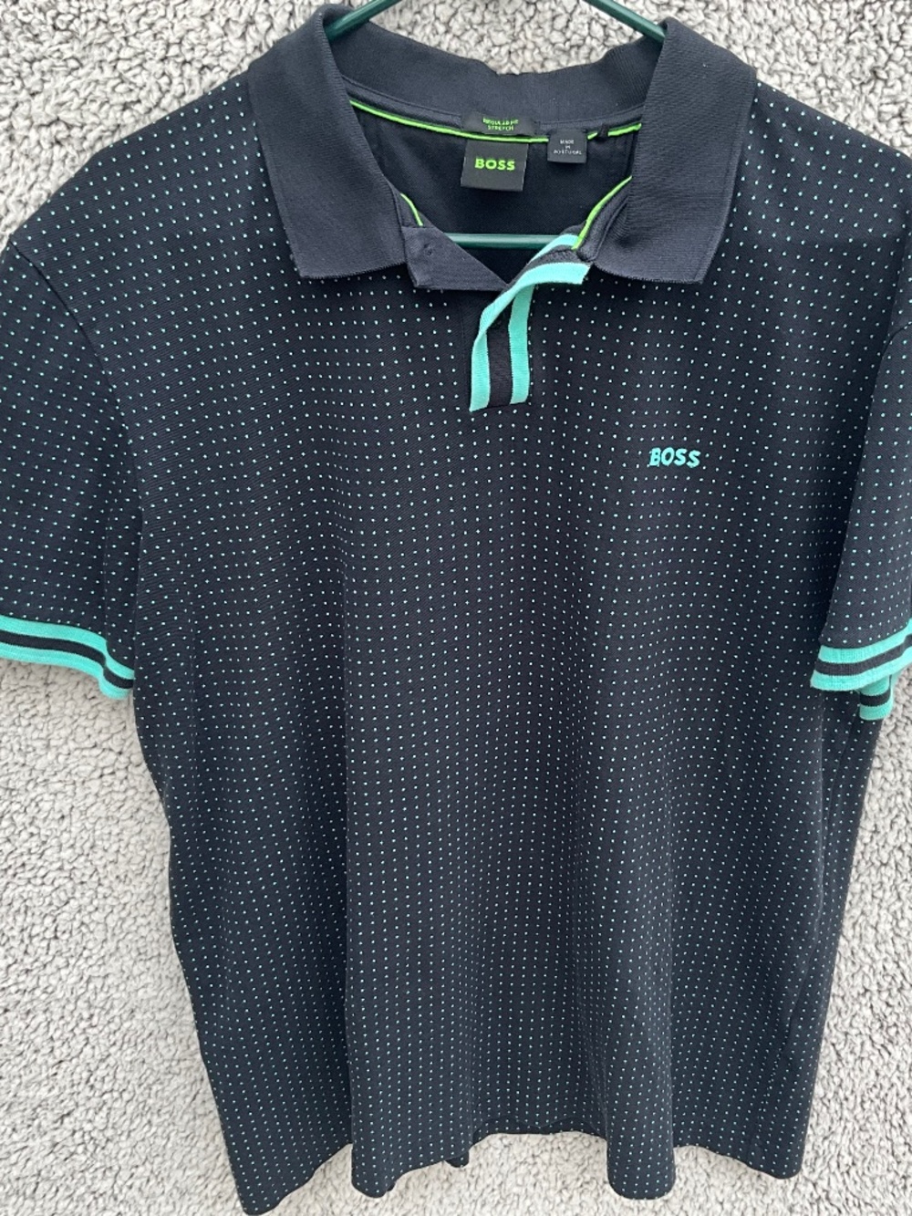 Boss black and turquoise polo shirt size XXL Regular fit stretch